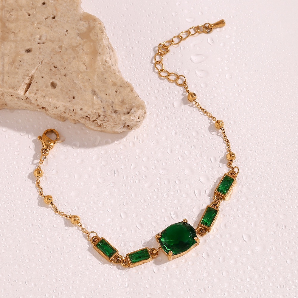 18K Gold Plated Green Emerald Cubic Zirconia Bracelet*Waterproof*Tarnish Free* - Picture 9 of 9